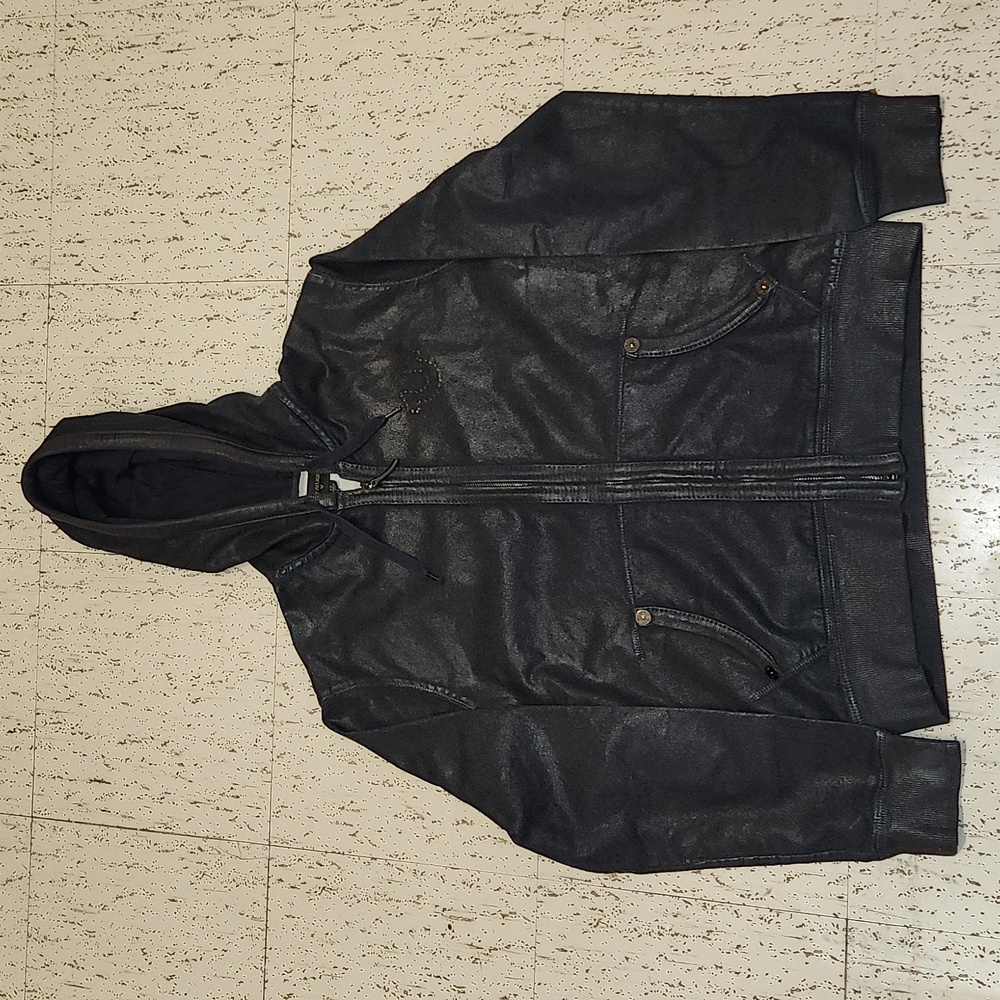True Religion Navy Blue Coated Full Zip Hoodie Sweater